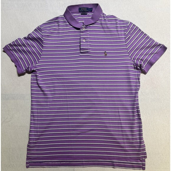 Polo Ralph Lauren Pima Soft Touch Men’s Polo Size Large Purple Striped Dress - Picture 1 of 8